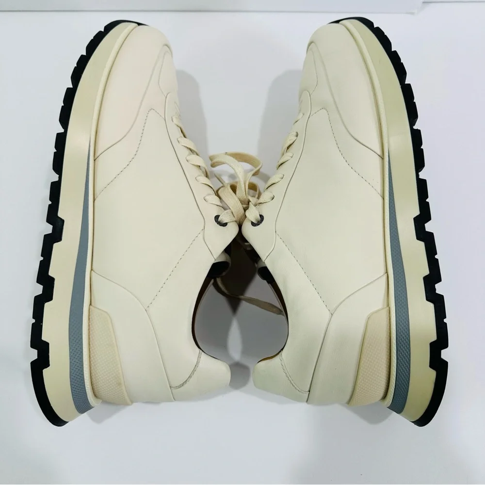 HUGO BOSS MENS BURNISH ITALIAN LEATHER SIZE 8 CREAM LOW TOP TRAINERS SNEAKERS - Picture 10 of 13
